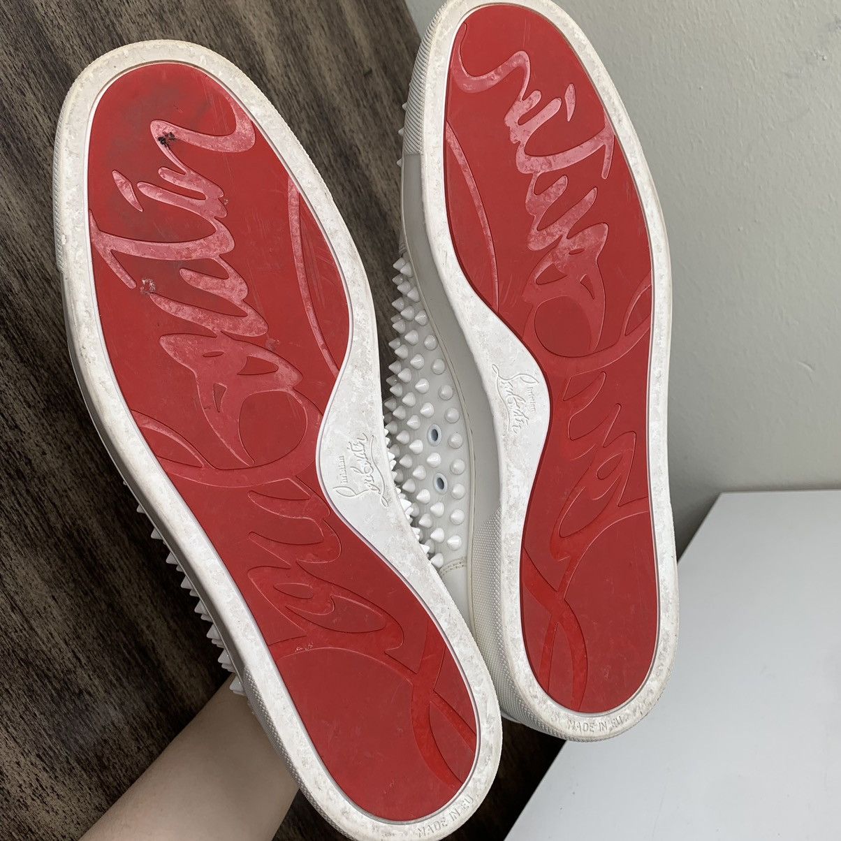 Christian Louboutin High Top White Sneakers with White Studded Toe Size US 11.5 / EU 44-45 - 15 Thumbnail