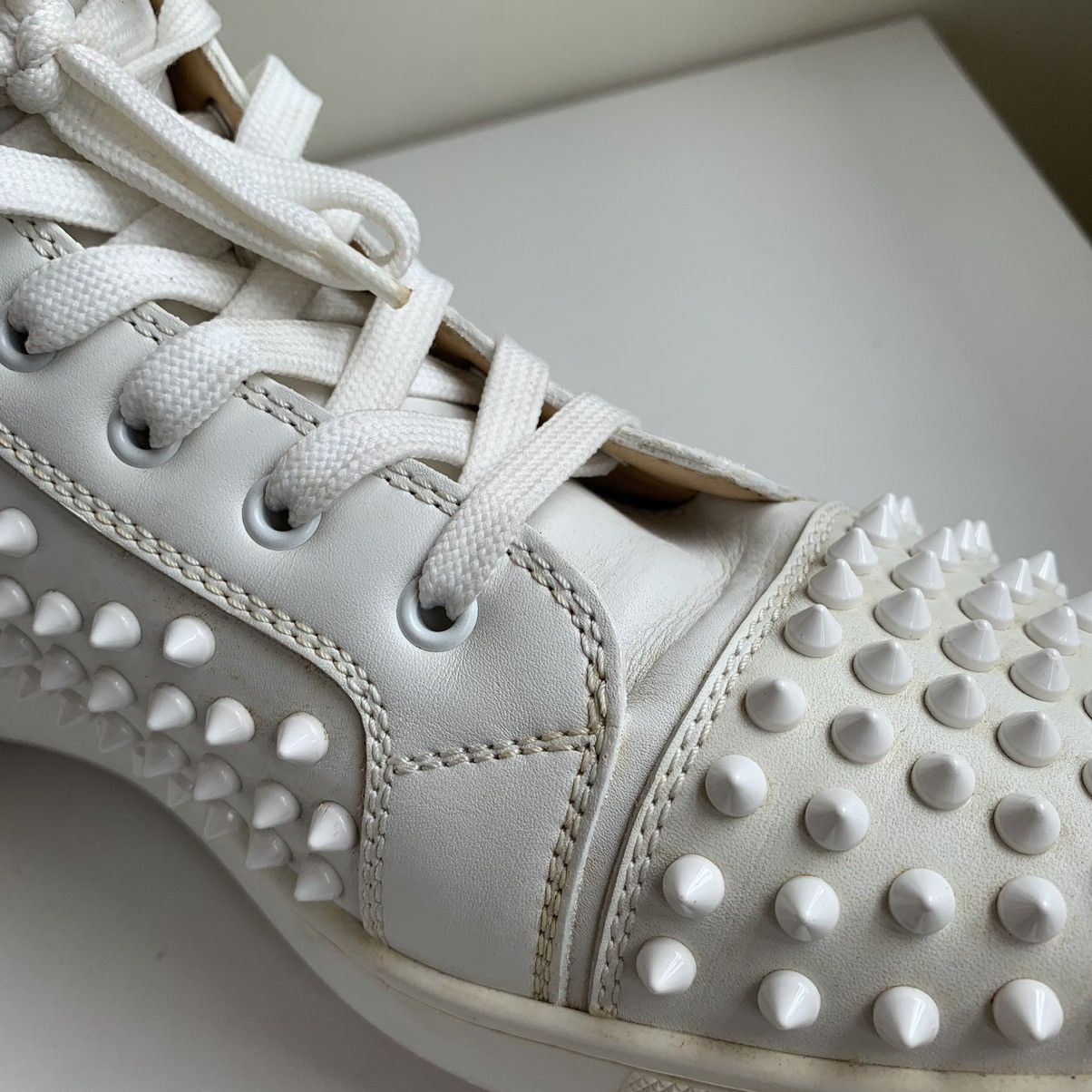 Christian Louboutin High Top White Sneakers with White Studded Toe Size US 11.5 / EU 44-45 - 19 Thumbnail