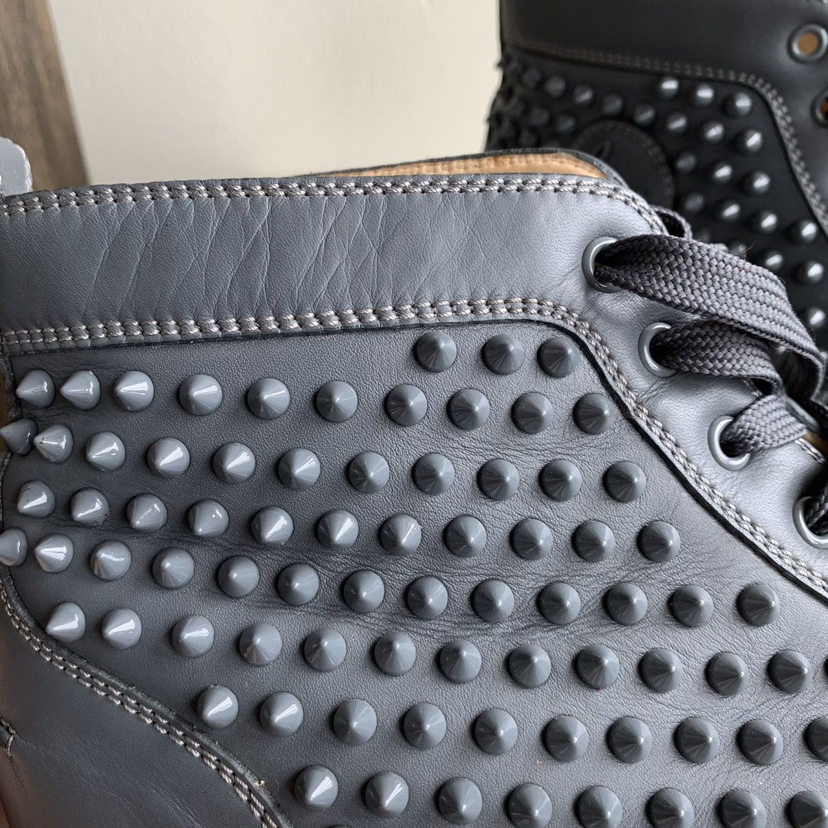 Christian Louboutin High Top Blue Sneakers with Blue Studded Toe Size US 11 / EU 44 - 17 Thumbnail
