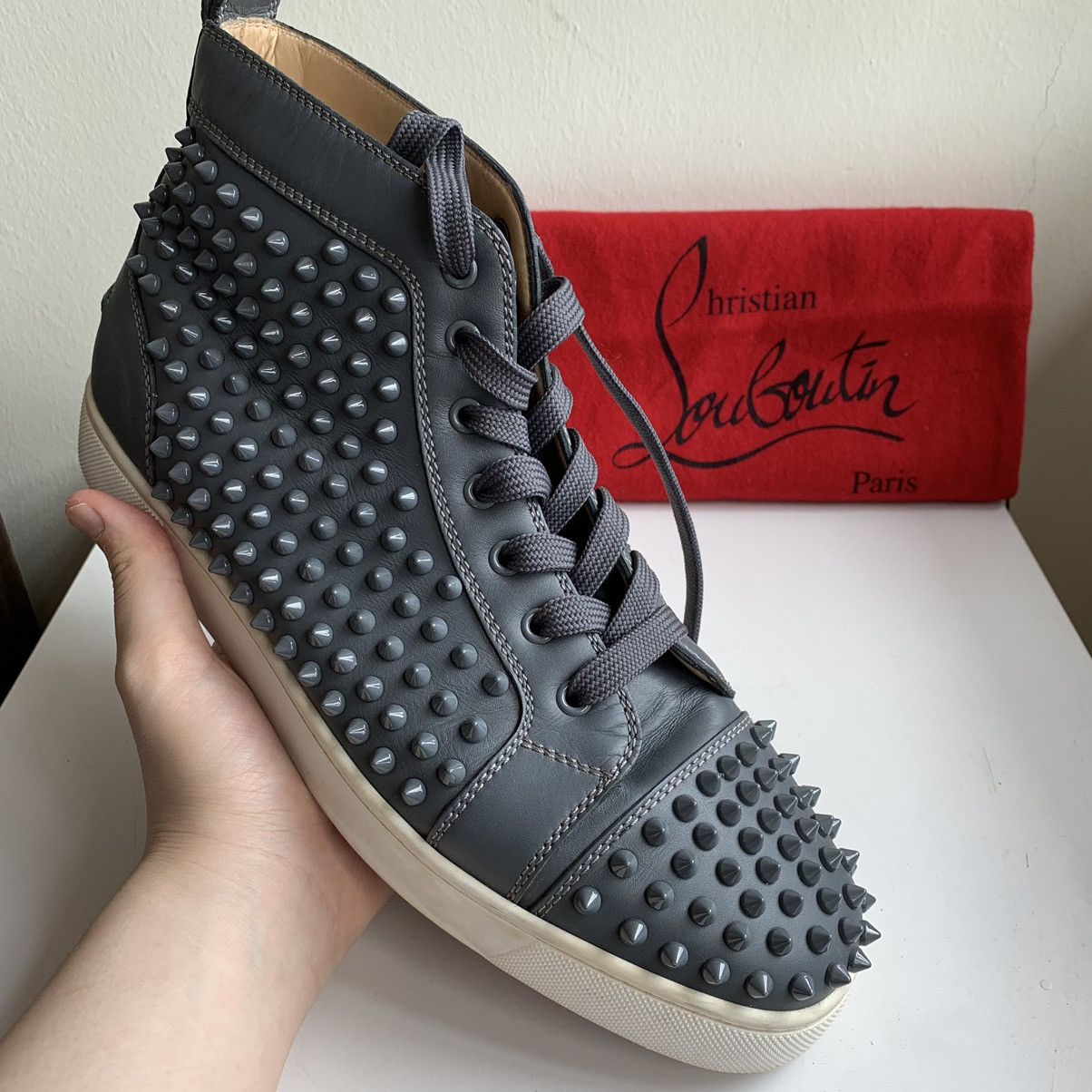 Christian Louboutin High Top Blue Sneakers with Blue Studded Toe Size US 11 / EU 44 - 1 Thumbnail