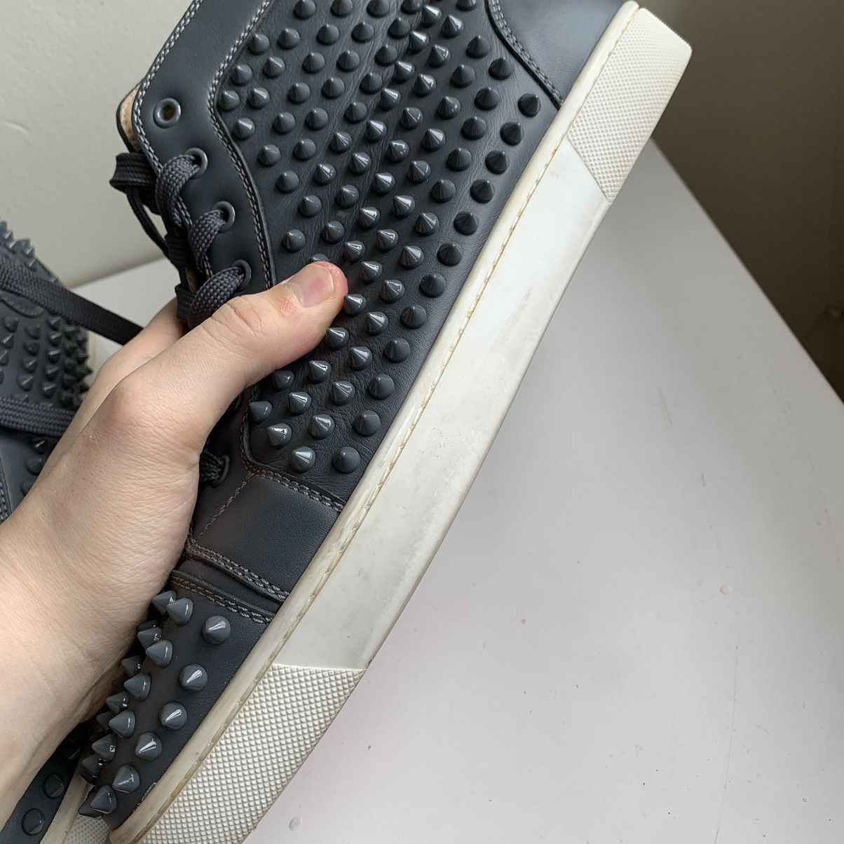 Christian Louboutin High Top Blue Sneakers with Blue Studded Toe Size US 11 / EU 44 - 20 Thumbnail