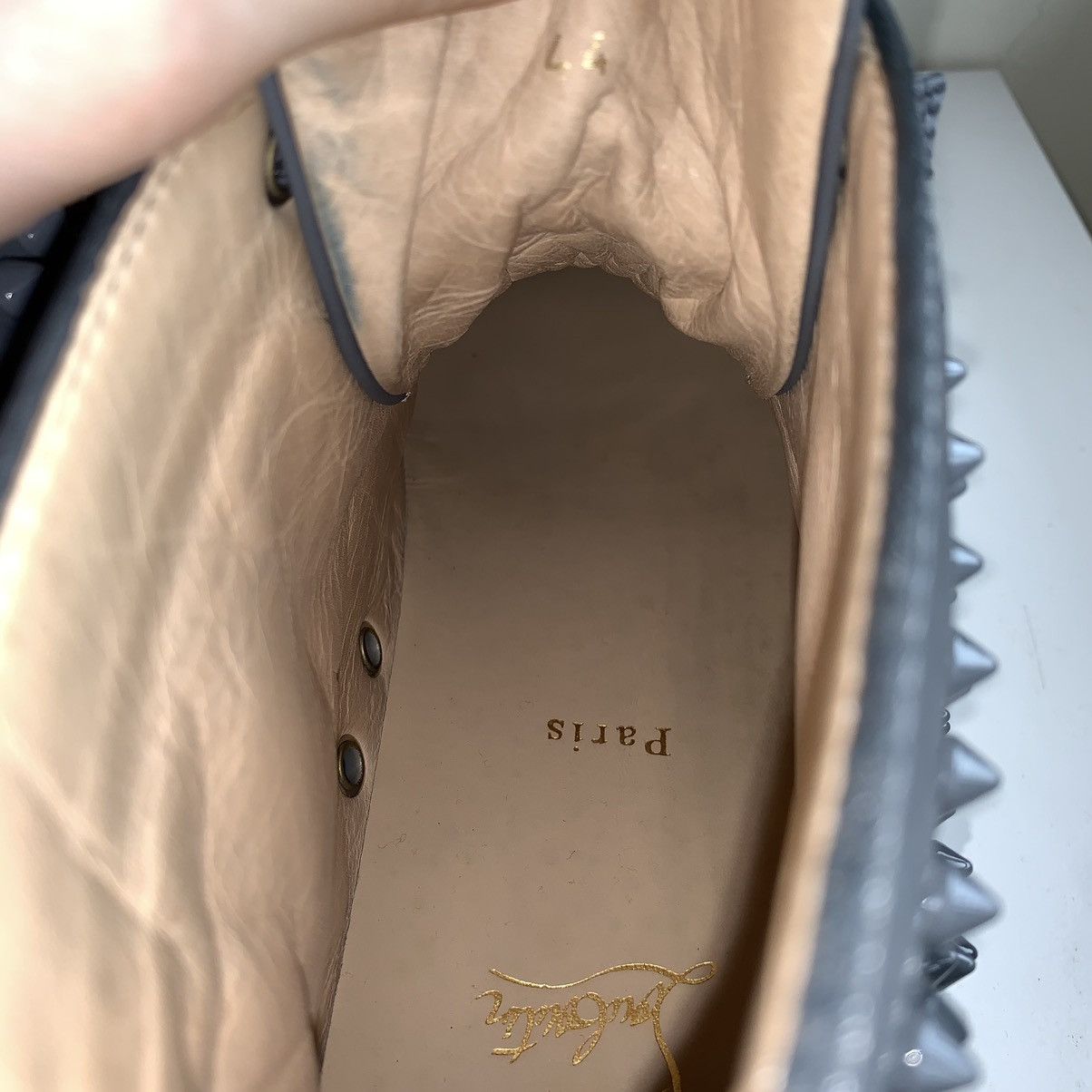 Christian Louboutin High Top Blue Sneakers with Blue Studded Toe Size US 11 / EU 44 - 13 Thumbnail