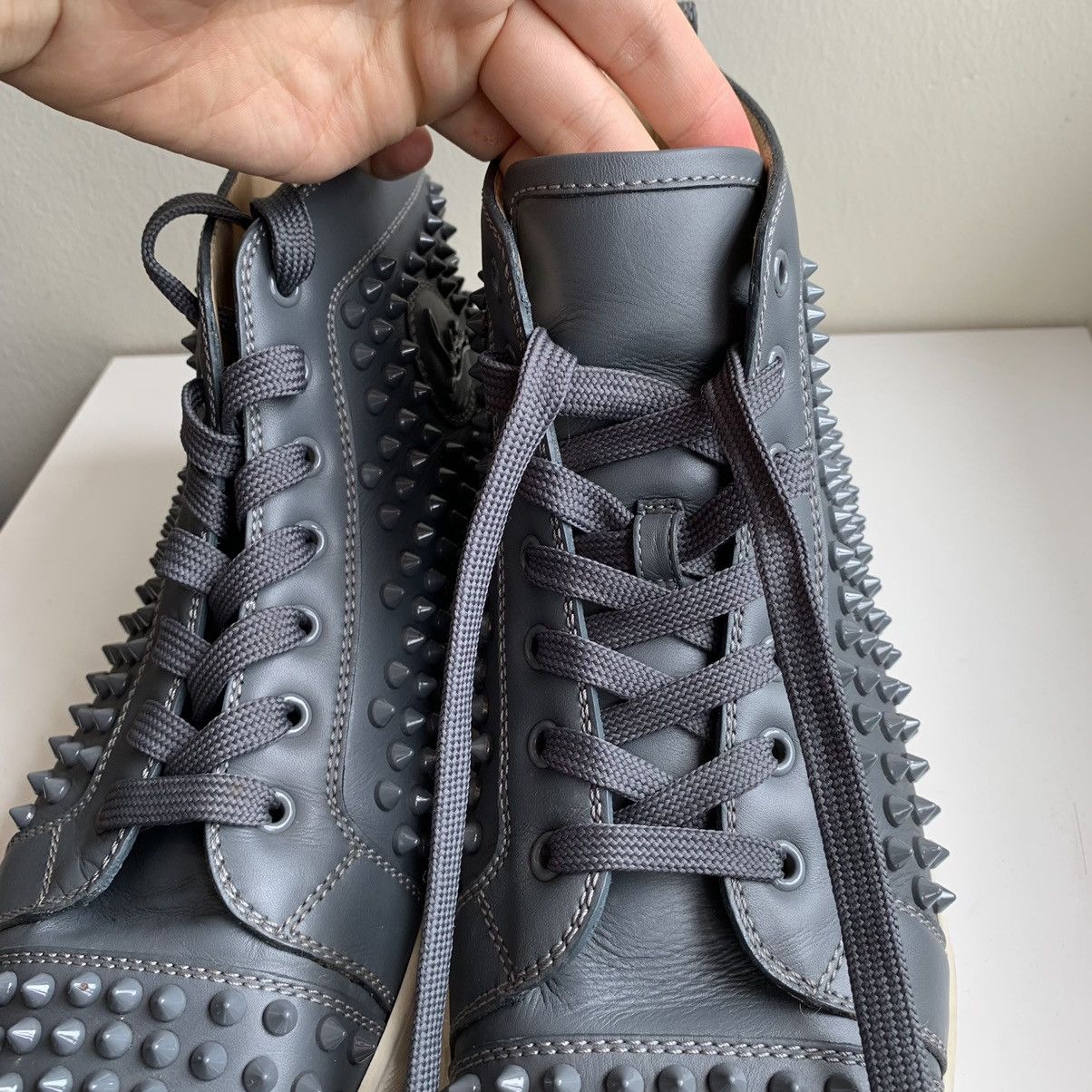 Christian Louboutin High Top Blue Sneakers with Blue Studded Toe Size US 11 / EU 44 - 4 Thumbnail