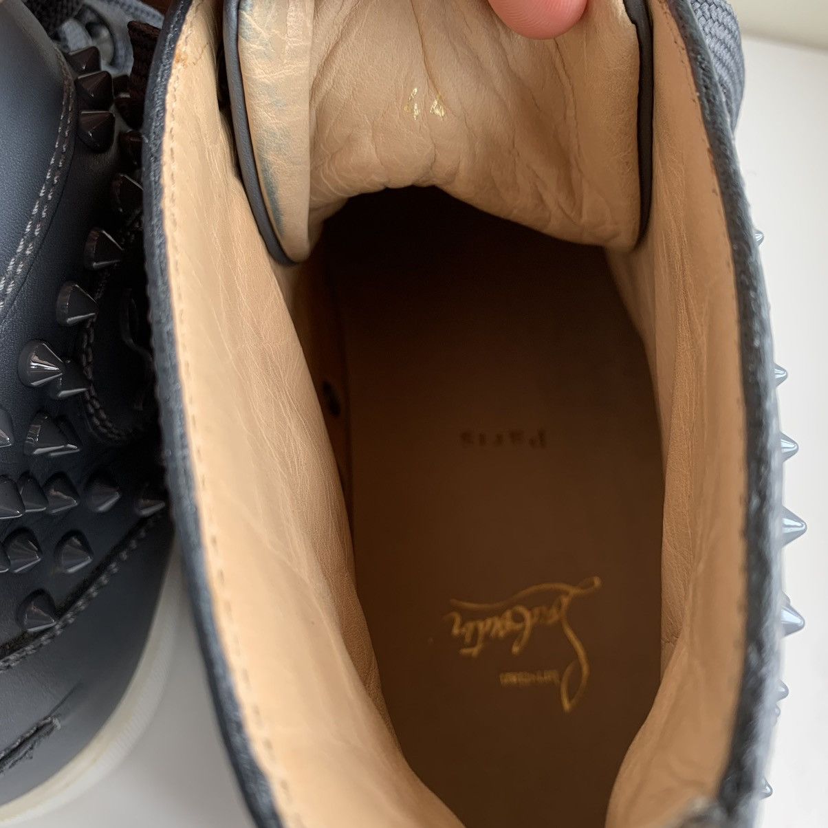 Christian Louboutin High Top Blue Sneakers with Blue Studded Toe Size US 11 / EU 44 - 8 Thumbnail