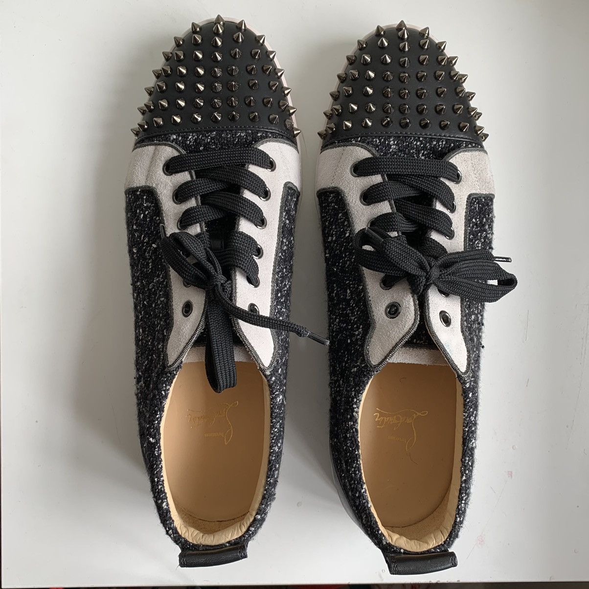 Christian Louboutin Black & White Tweed Lowtop with Toe Stud Size US 12 / EU 45 - 6 Thumbnail