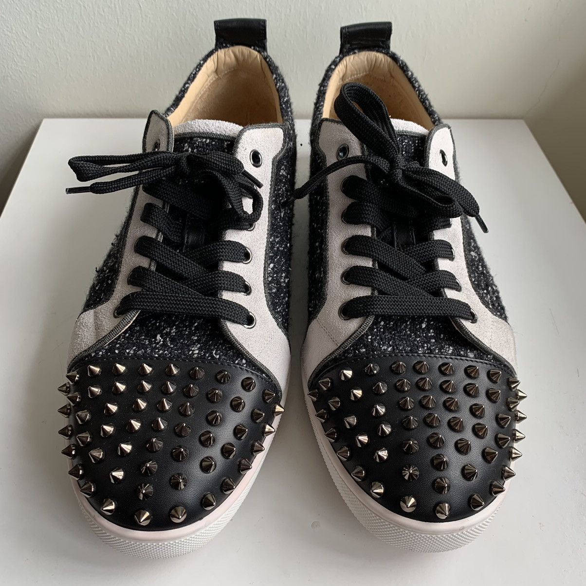 Christian Louboutin Black & White Tweed Lowtop with Toe Stud Size US 12 / EU 45 - 3 Thumbnail