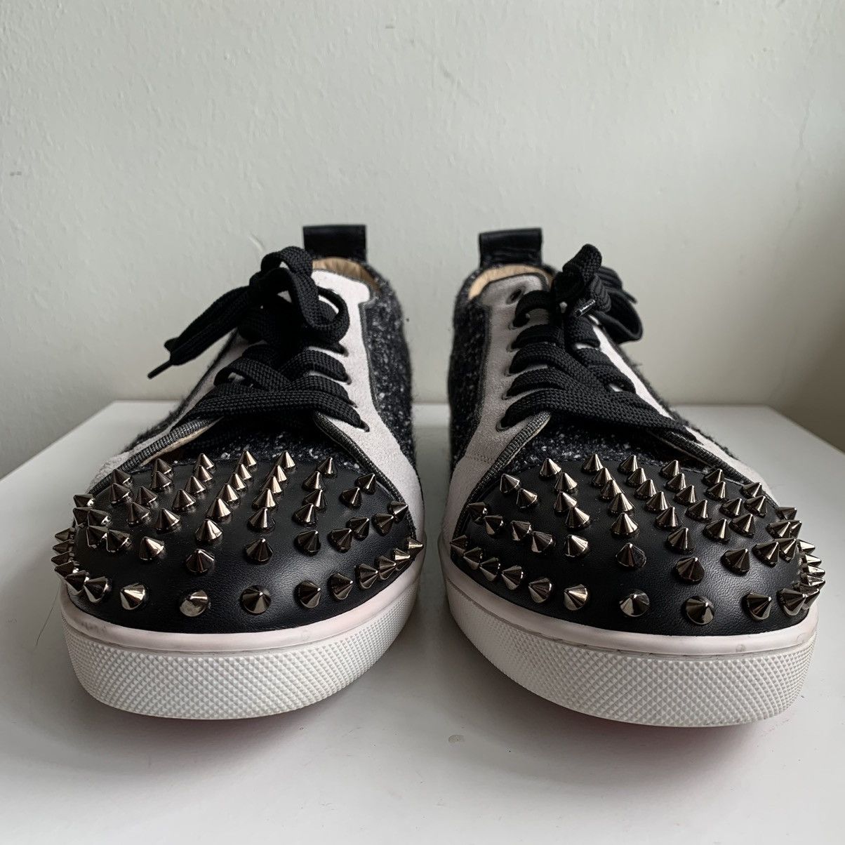 Christian Louboutin Black & White Tweed Lowtop with Toe Stud Size US 12 / EU 45 - 2 Thumbnail