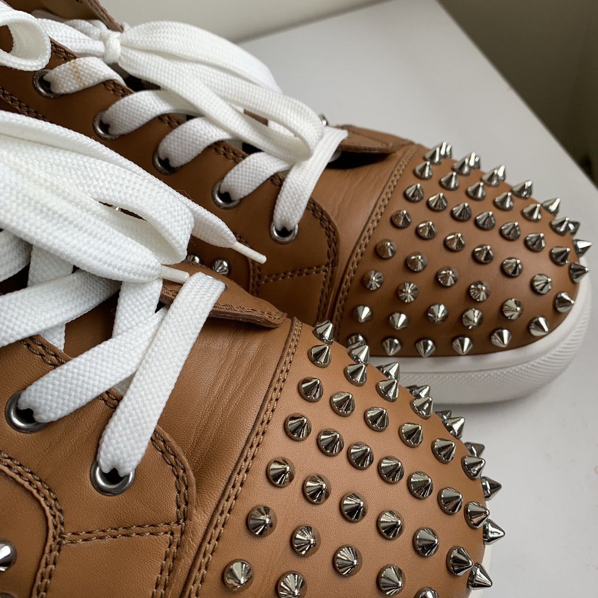 Christian Louboutin High Top Brown Sneakers with Silver Studs Size US 12 / EU 45 - 14 Thumbnail