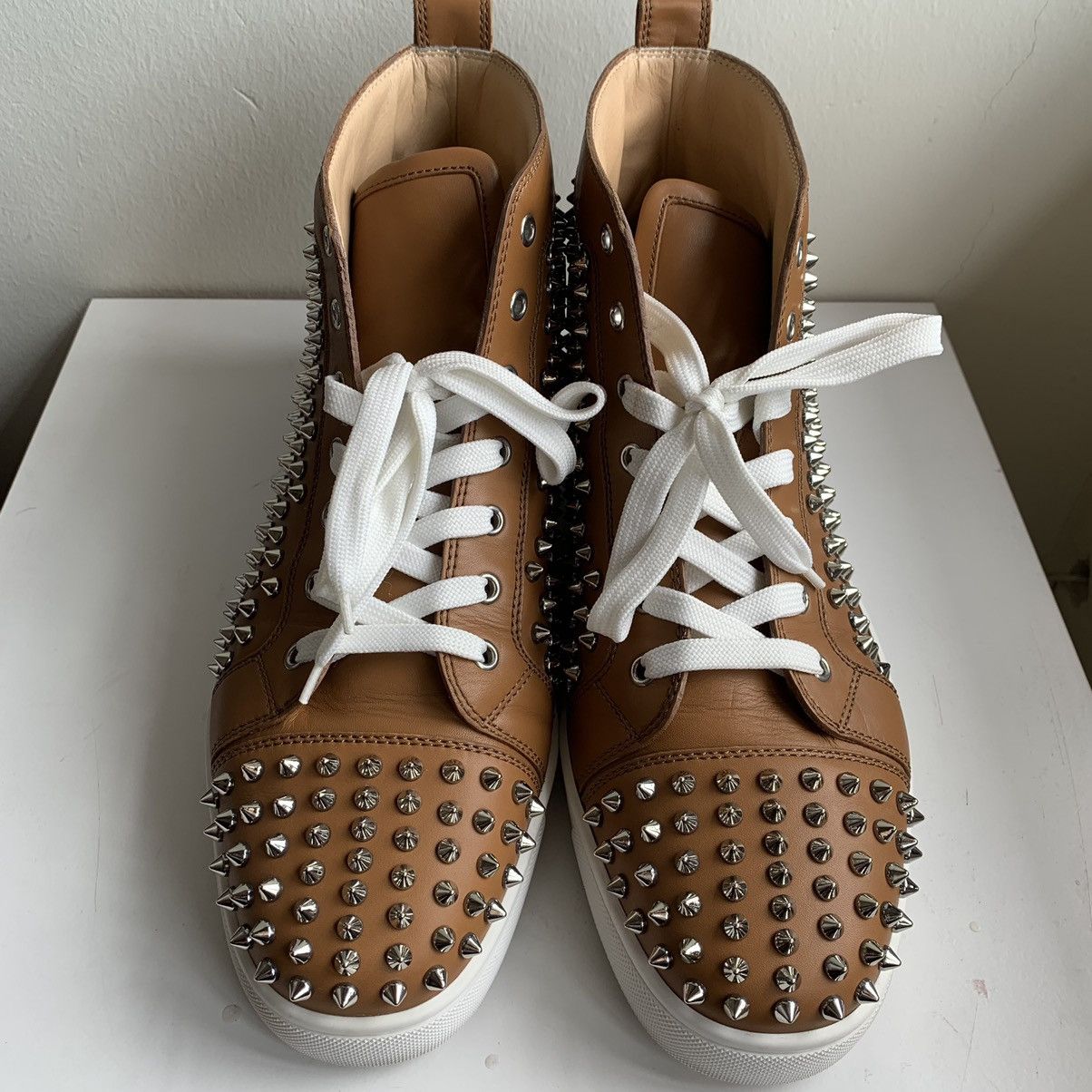 Christian Louboutin High Top Brown Sneakers with Silver Studs Size US 12 / EU 45 - 3 Thumbnail