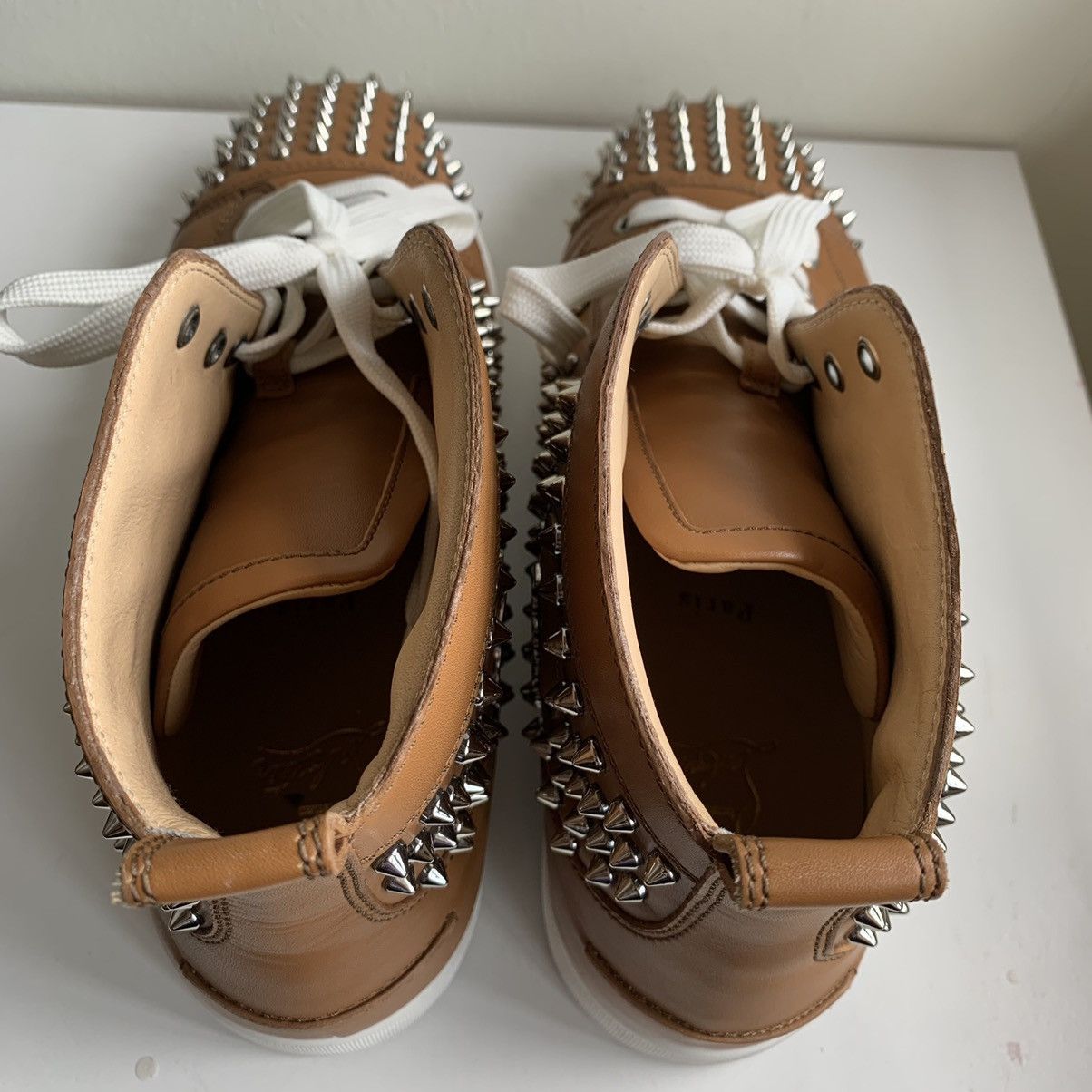 Christian Louboutin High Top Brown Sneakers with Silver Studs Size US 12 / EU 45 - 5 Thumbnail