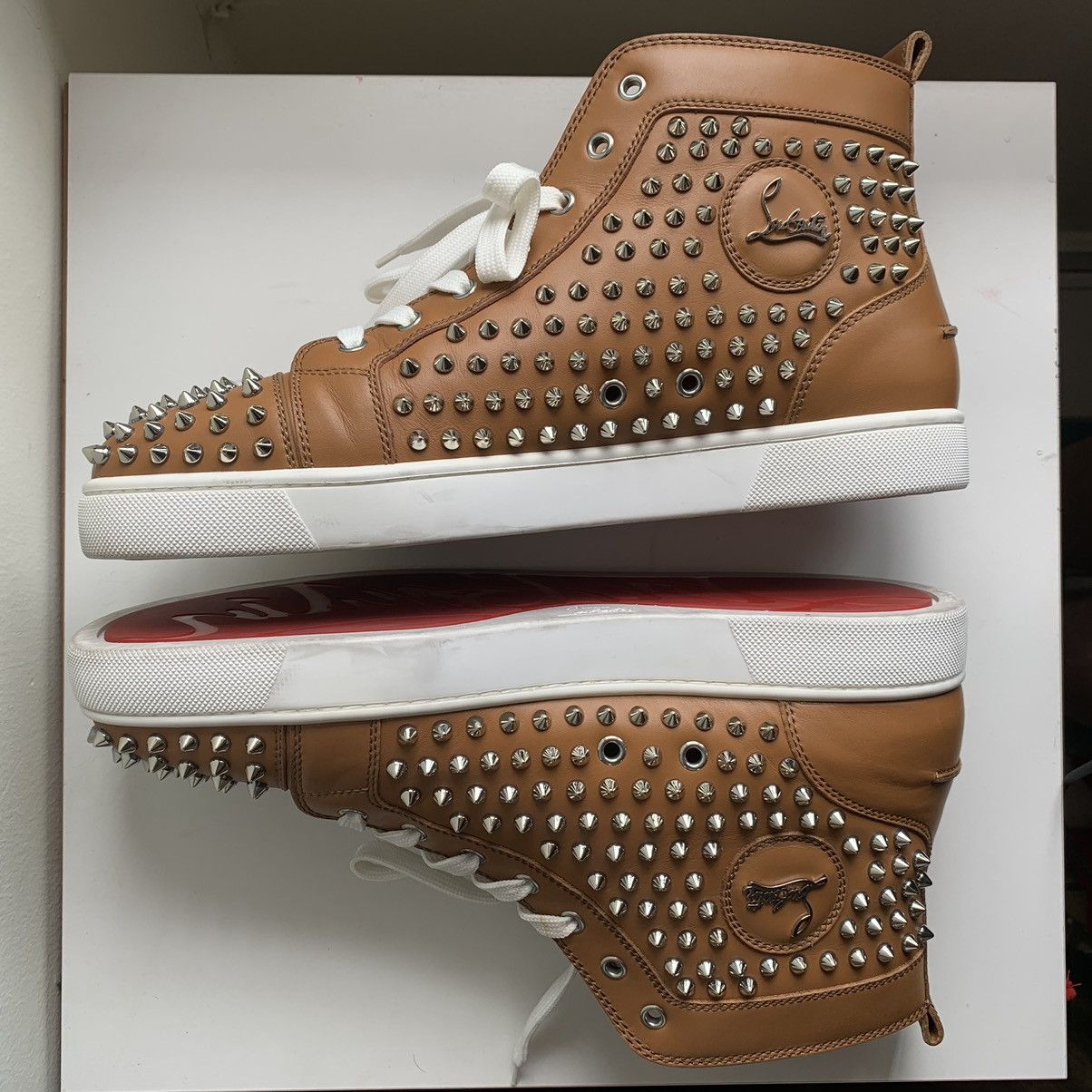 Christian Louboutin High Top Brown Sneakers with Silver Studs Size US 12 / EU 45 - 11 Thumbnail