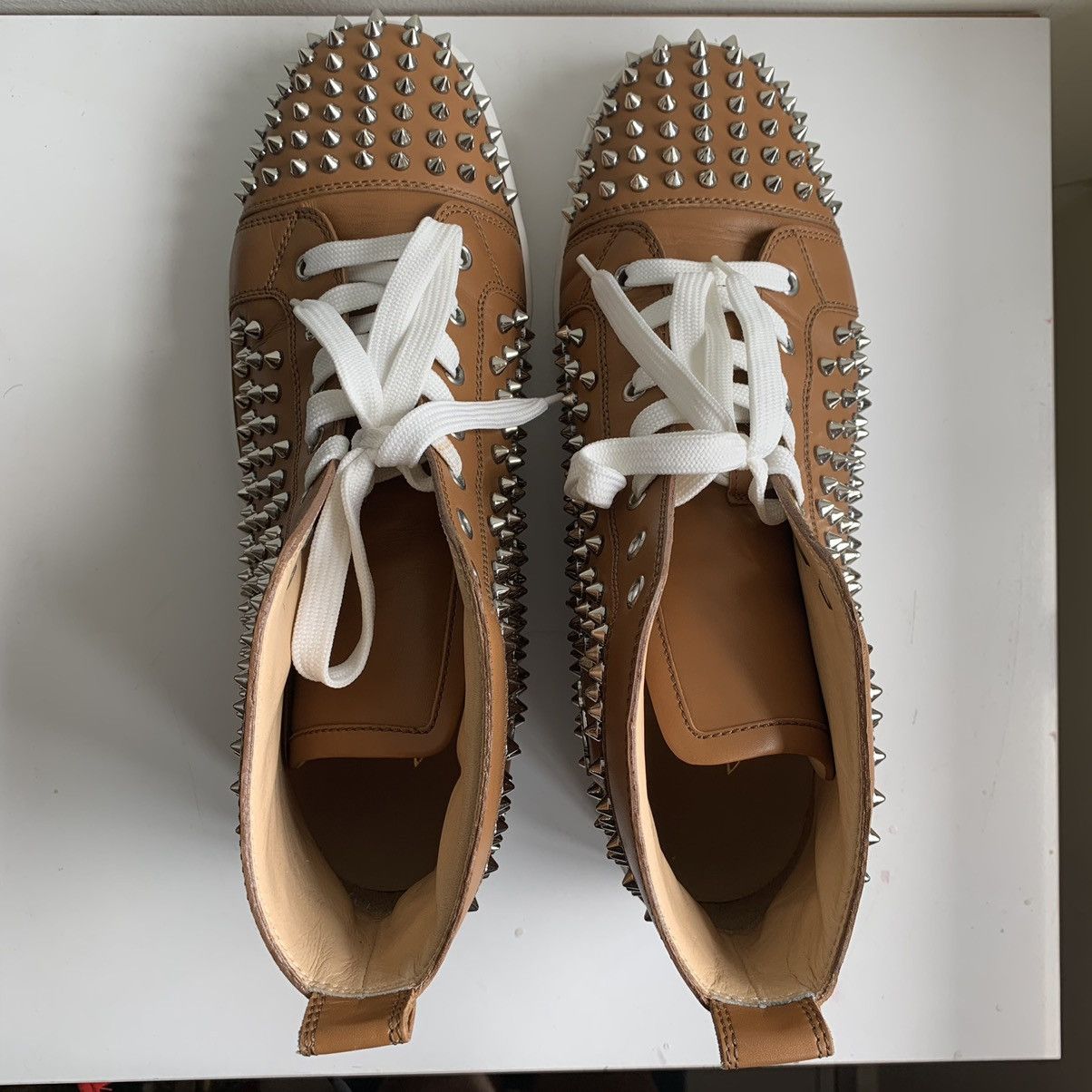 Christian Louboutin High Top Brown Sneakers with Silver Studs Size US 12 / EU 45 - 10 Thumbnail