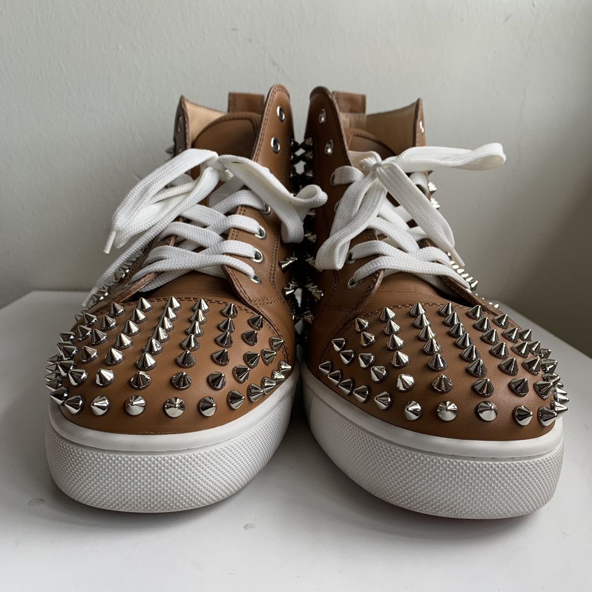 Christian Louboutin High Top Brown Sneakers with Silver Studs Size US 12 / EU 45 - 2 Thumbnail
