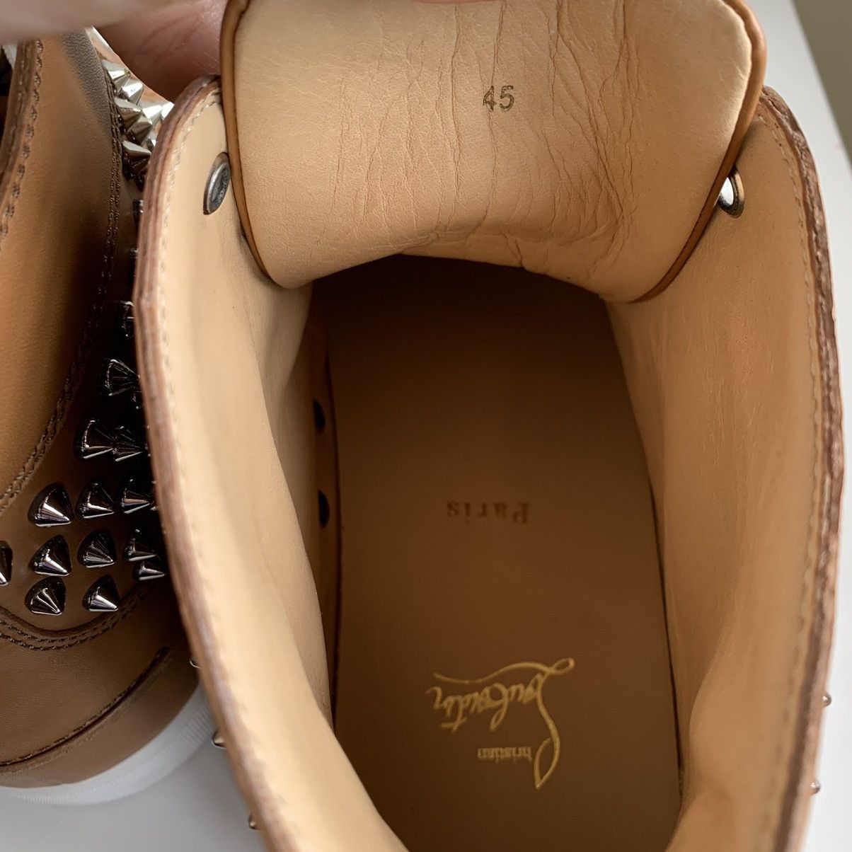Christian Louboutin High Top Brown Sneakers with Silver Studs Size US 12 / EU 45 - 6 Thumbnail