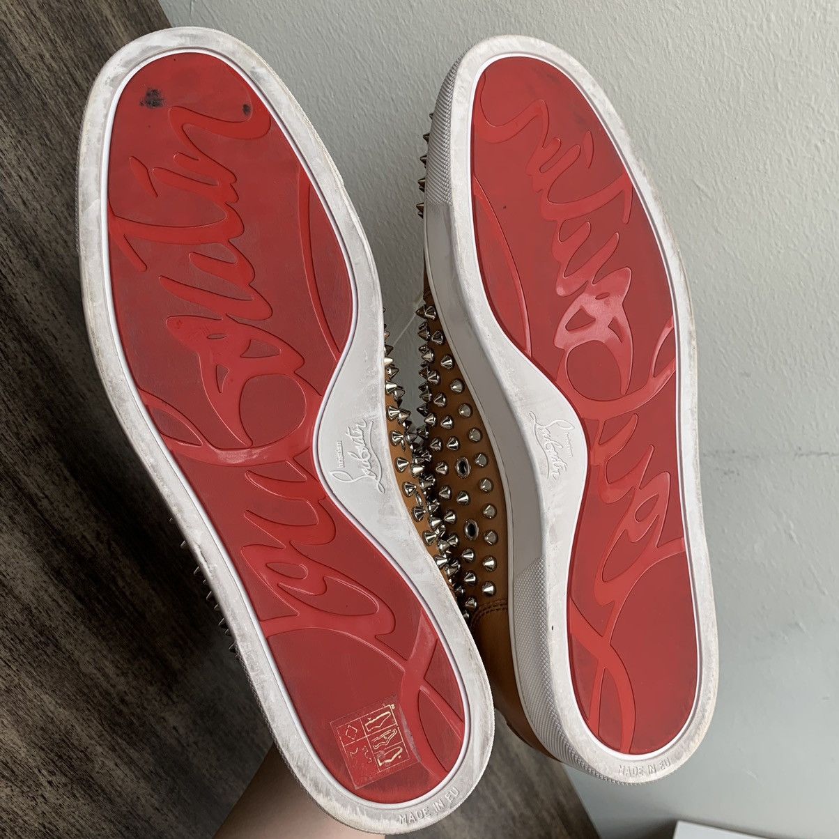 Christian Louboutin High Top Brown Sneakers with Silver Studs Size US 12 / EU 45 - 13 Thumbnail