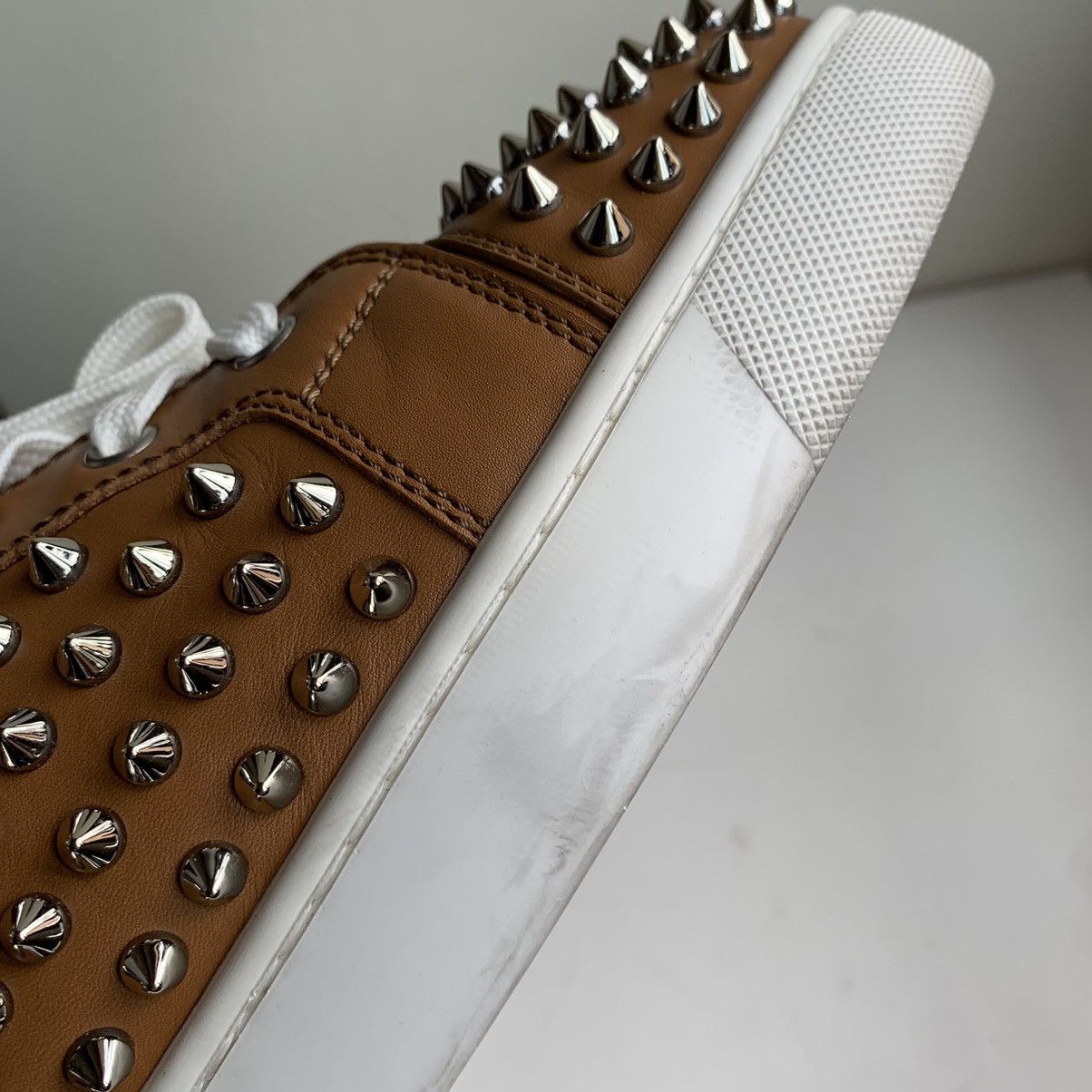 Christian Louboutin High Top Brown Sneakers with Silver Studs Size US 12 / EU 45 - 18 Thumbnail