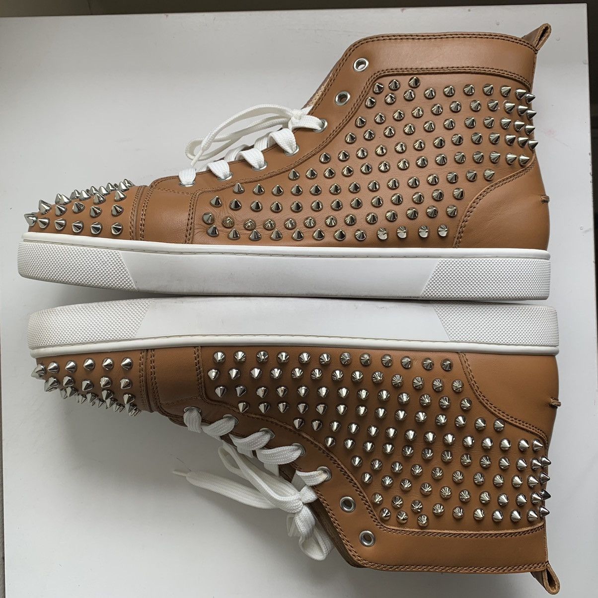 Christian Louboutin High Top Brown Sneakers with Silver Studs Size US 12 / EU 45 - 12 Thumbnail