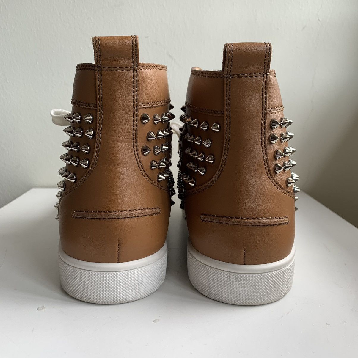 Christian Louboutin High Top Brown Sneakers with Silver Studs Size US 12 / EU 45 - 4 Thumbnail