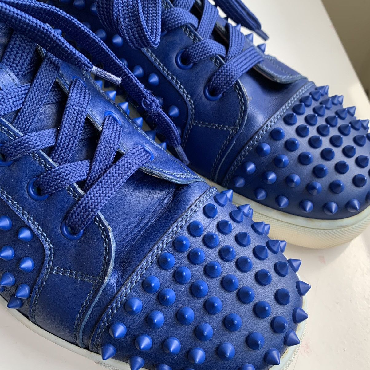 Christian Louboutin High Top Blue Sneakers with Blue Studded Toe Size US 11 / EU 44 - 16 Thumbnail