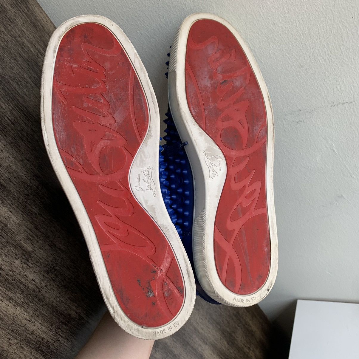 Christian Louboutin High Top Blue Sneakers with Blue Studded Toe Size US 11 / EU 44 - 15 Thumbnail