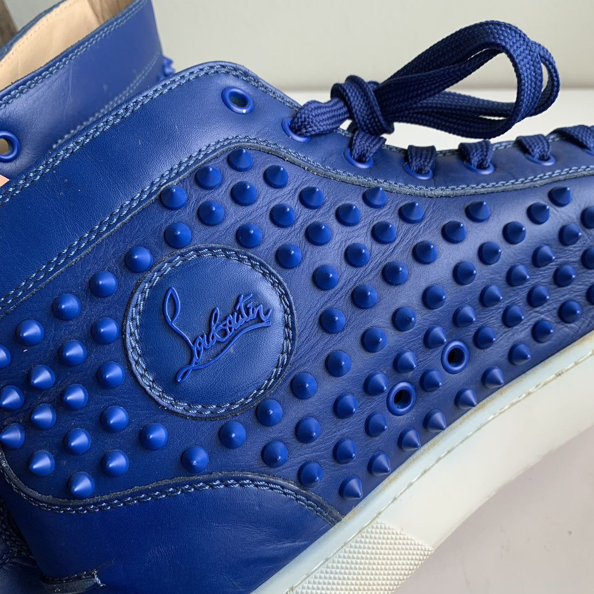 Christian Louboutin High Top Blue Sneakers with Blue Studded Toe Size US 11 / EU 44 - 18 Thumbnail
