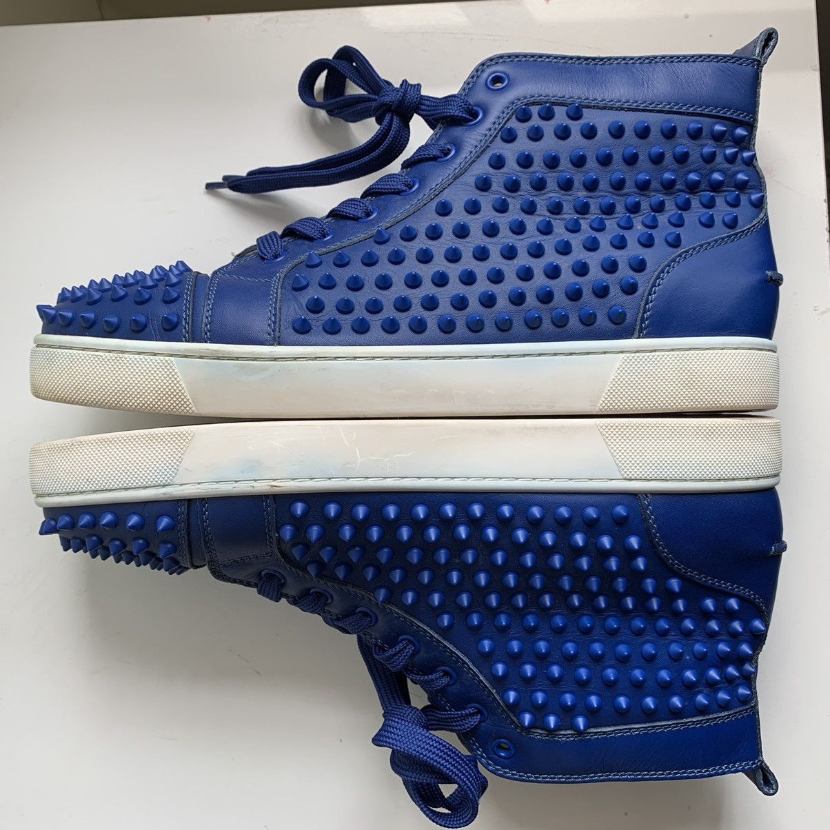 Christian Louboutin High Top Blue Sneakers with Blue Studded Toe Size US 11 / EU 44 - 14 Thumbnail