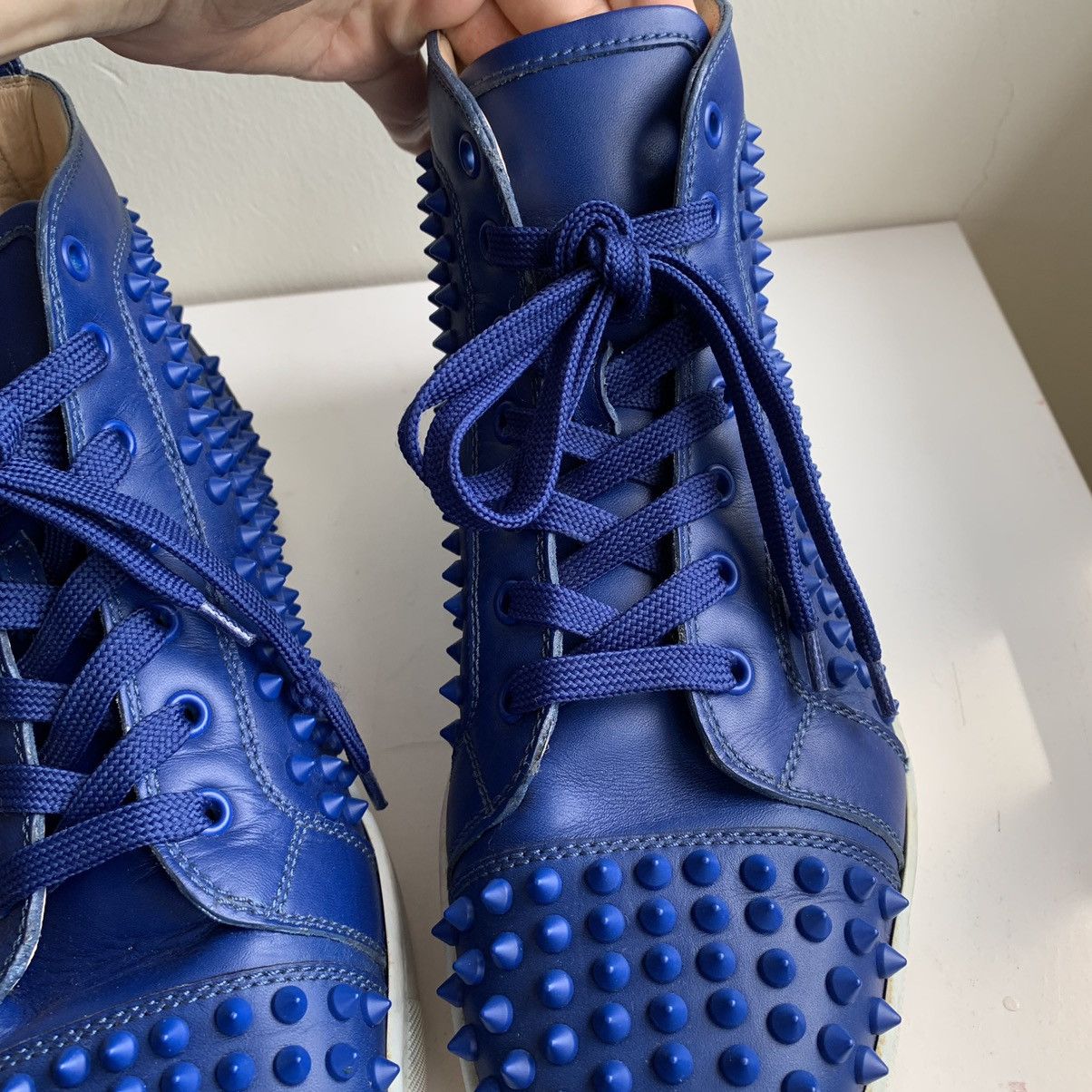 Christian Louboutin High Top Blue Sneakers with Blue Studded Toe Size US 11 / EU 44 - 5 Thumbnail