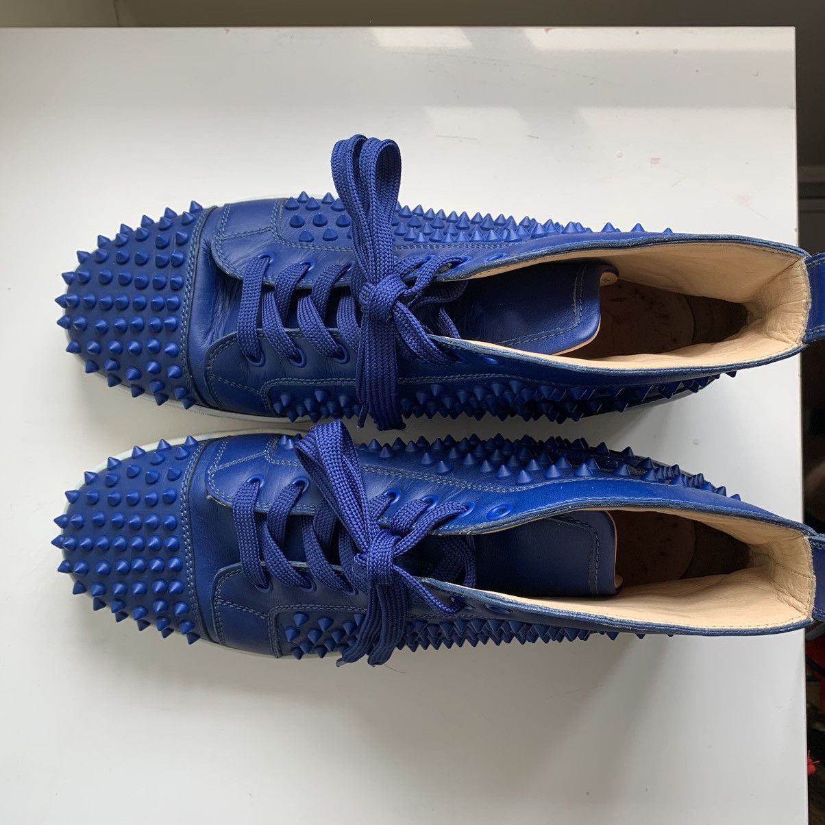 Christian Louboutin High Top Blue Sneakers with Blue Studded Toe Size US 11 / EU 44 - 12 Thumbnail