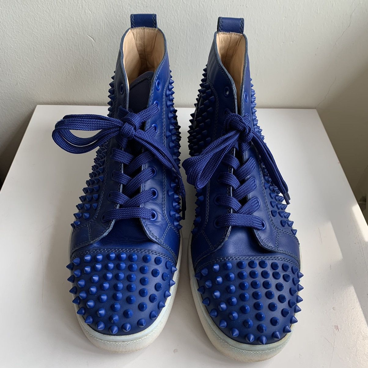 Christian Louboutin High Top Blue Sneakers with Blue Studded Toe Size US 11 / EU 44 - 3 Thumbnail