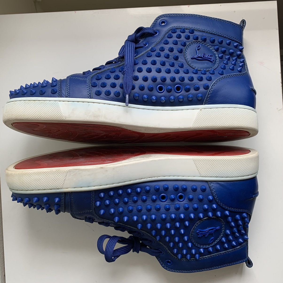 Christian Louboutin High Top Blue Sneakers with Blue Studded Toe Size US 11 / EU 44 - 13 Thumbnail