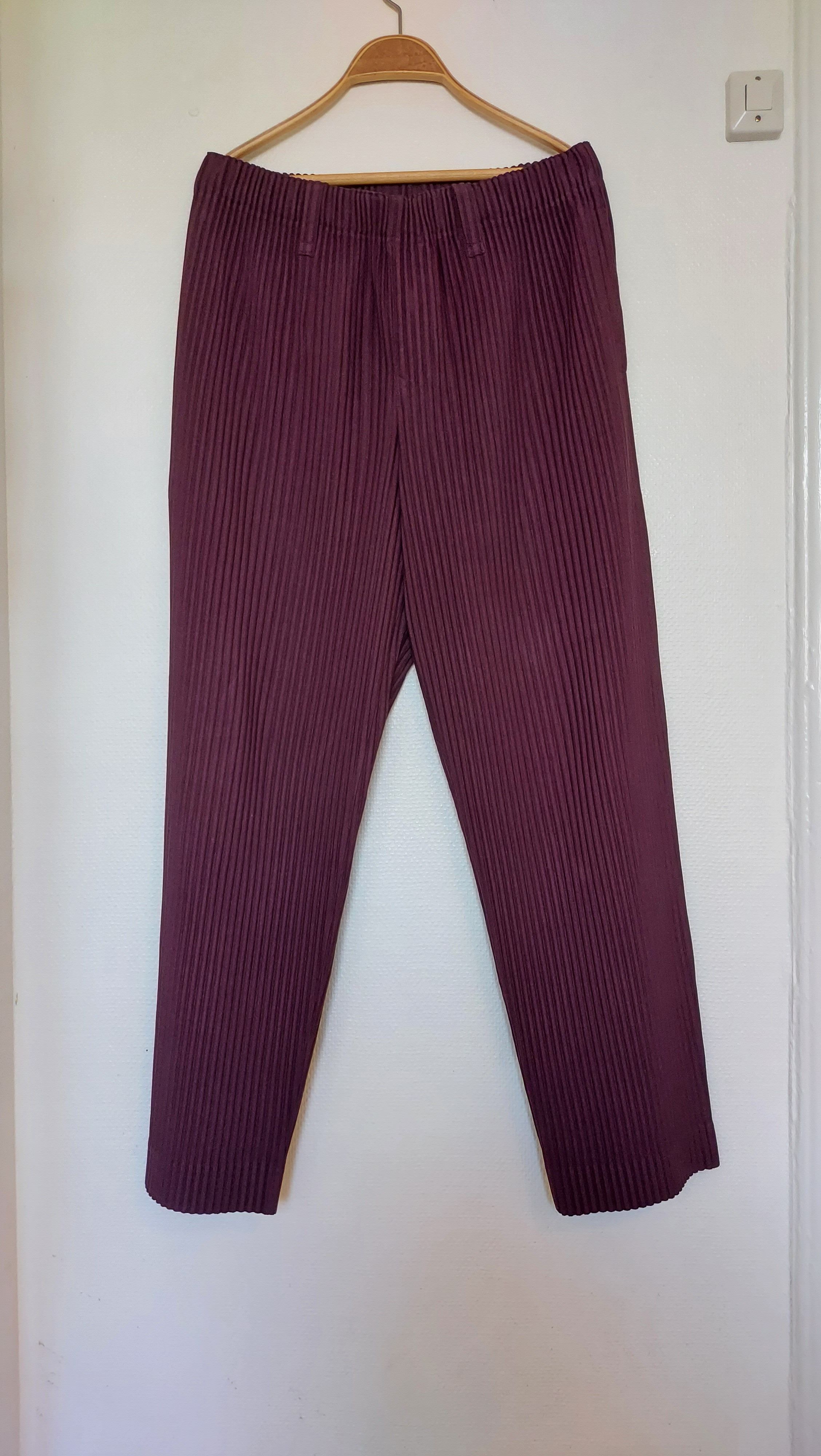 Issey Miyake Homme Plisse Burgundy Pleated Trousers