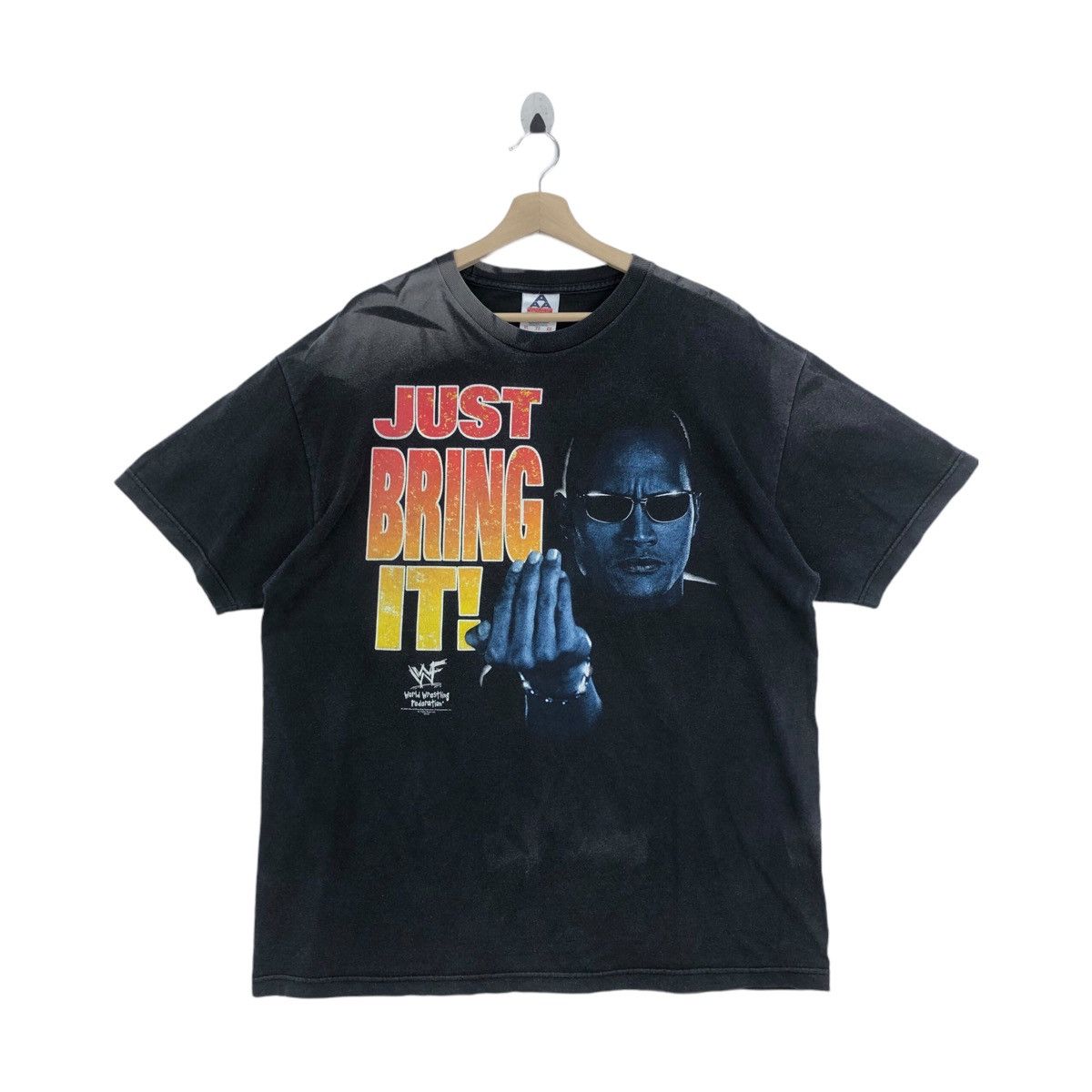 Vtg 90’ WWF THE ROCK Just Bring It Distressed Top Tees