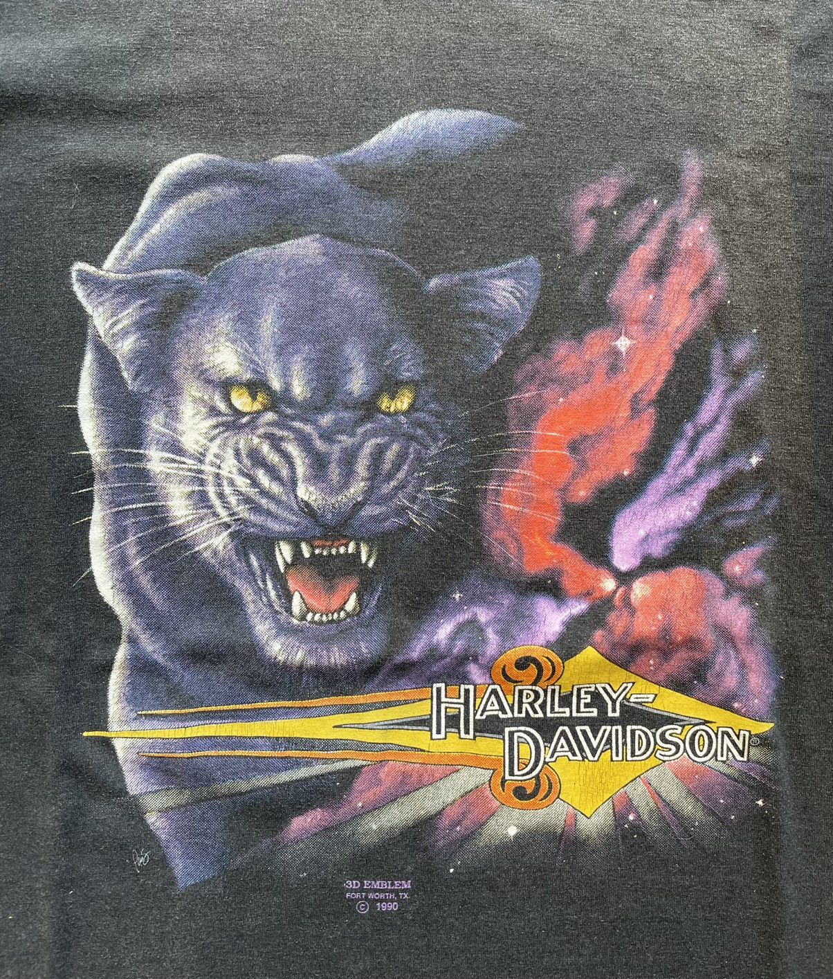 Vintage LAST DROP Vtg Harley Davidson T Shirt 3D Emblem Panther 1990 Size US XL / EU 56 / 4 - 2 Thumbnail