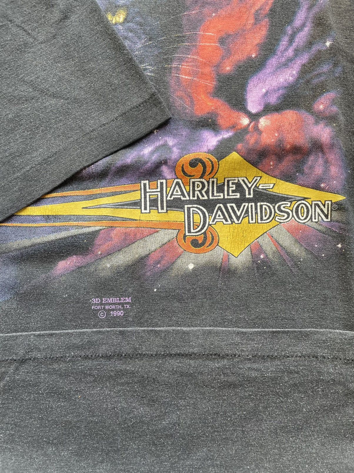 Vintage LAST DROP Vtg Harley Davidson T Shirt 3D Emblem Panther 1990 Size US XL / EU 56 / 4 - 3 Thumbnail