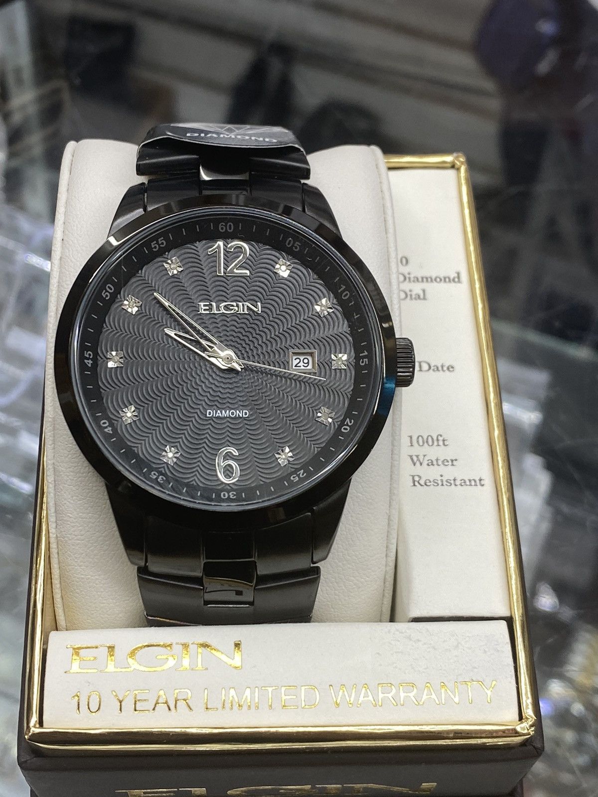 Elgin Men Wrist Watch , New Battery , Color Black w/ Date , 42mm Diameter , retailer Larg