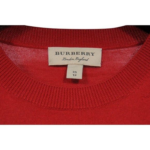 Burberry Crewneck Sweater Red Wool Pullover Checkered Patch Size XS / US 0-2 / IT 36-38 - 3 Thumbnail