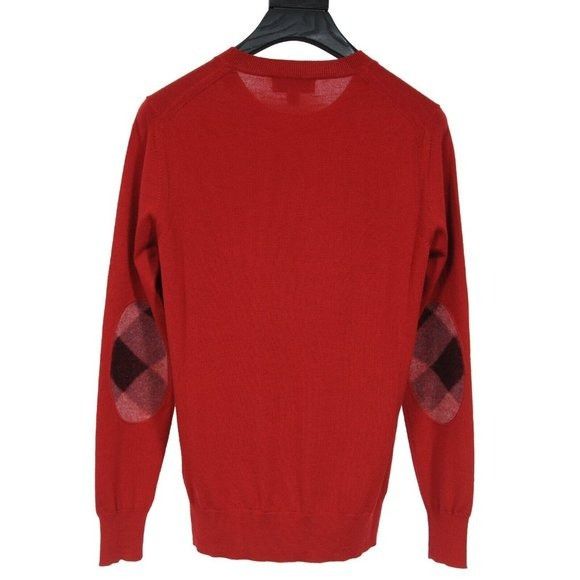Burberry Crewneck Sweater Red Wool Pullover Checkered Patch Size XS / US 0-2 / IT 36-38 - 2 Thumbnail