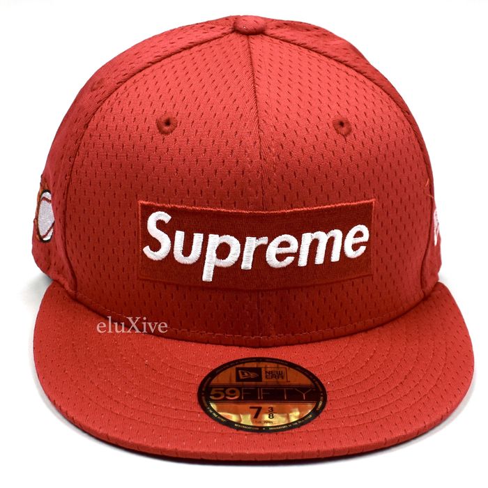 Supreme Supreme New Era Red Mesh Box Logo Fitted Hat DS SS18 | Grailed