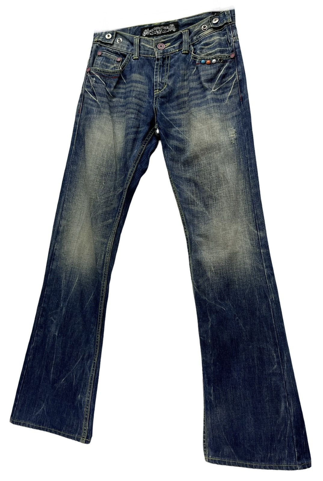 Red Clouds Collective 🔥REDPEPPER Embroidery Wings Flare Distressed Denim Size US 29 - 6 Thumbnail