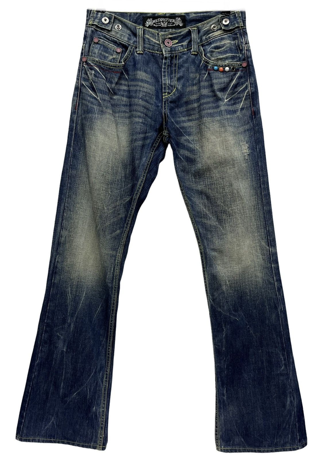 Red Clouds Collective 🔥REDPEPPER Embroidery Wings Flare Distressed Denim Size US 29 - 5 Thumbnail