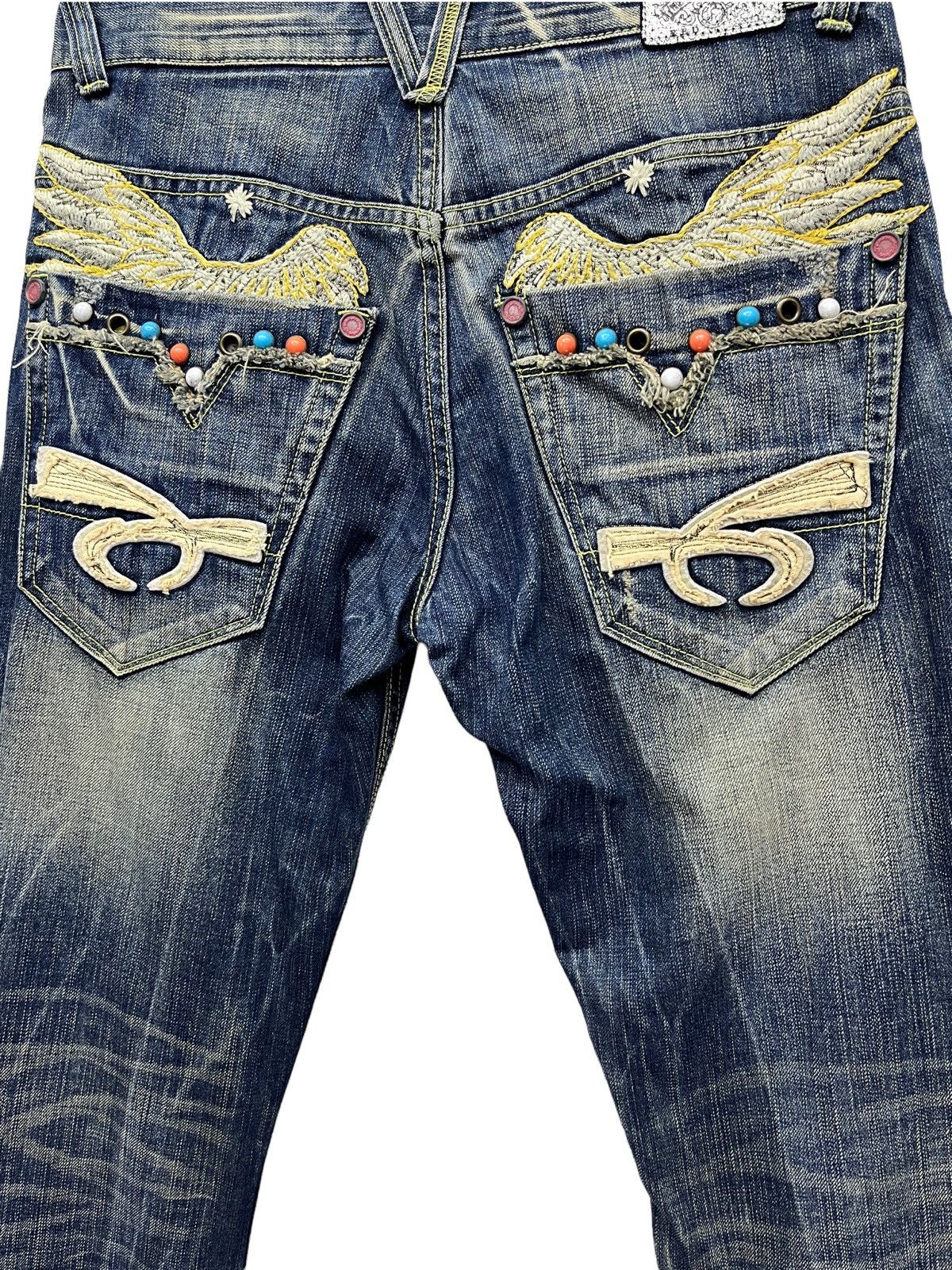 Red Clouds Collective 🔥REDPEPPER Embroidery Wings Flare Distressed Denim Size US 29 - 1 Thumbnail