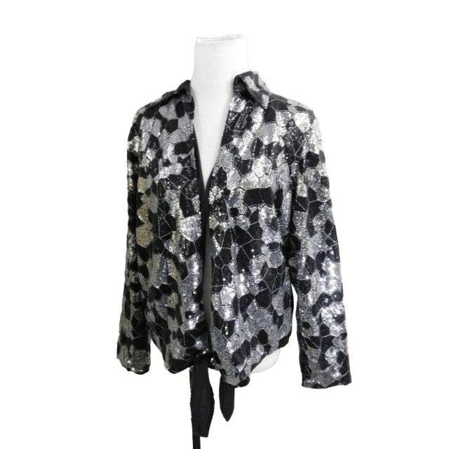 Chicos Chico's Size XL (3) Black White Sequin Dressy Tie Jacket | Grailed