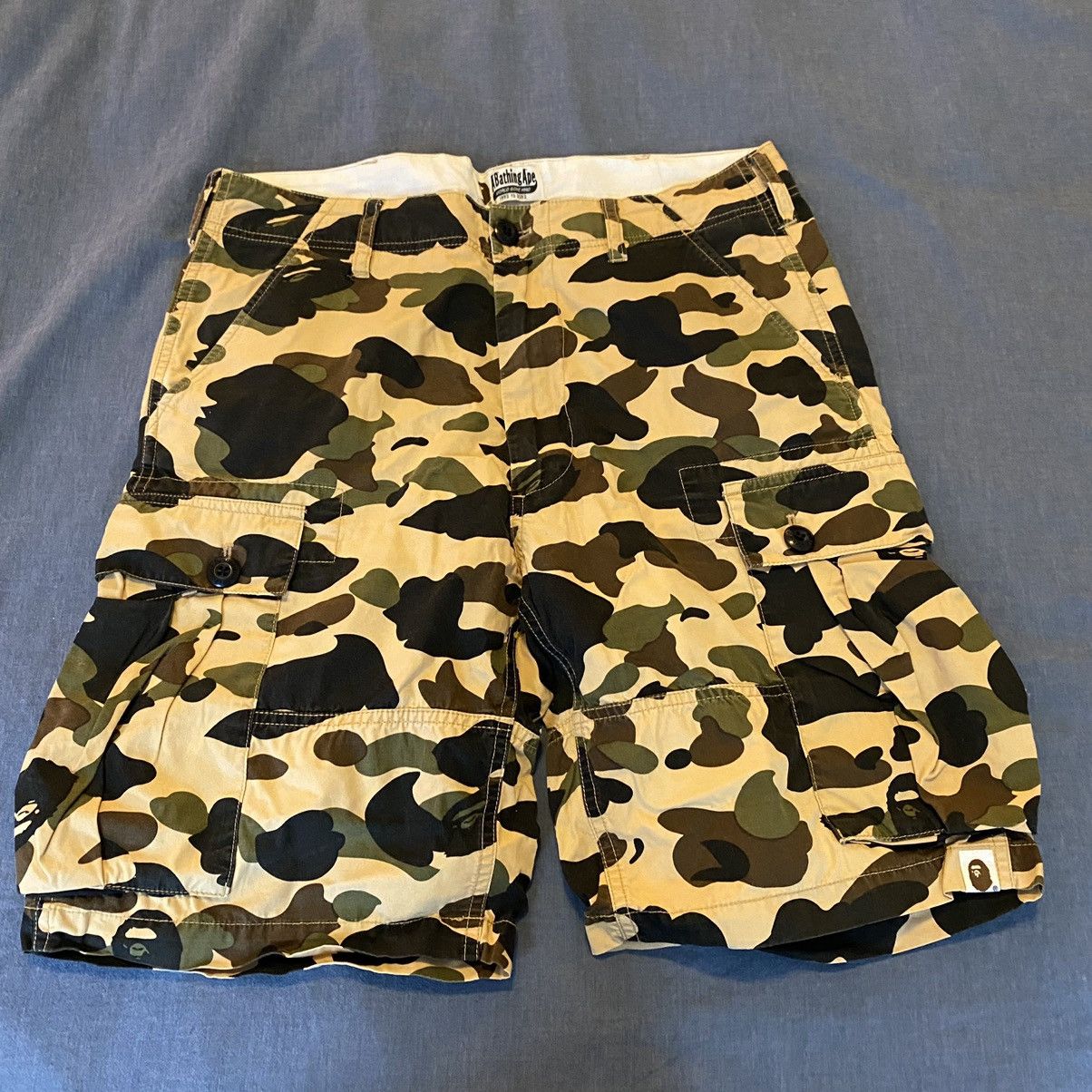 Used Bape Cargo Shorts Yellow Camo Medium Bottoms