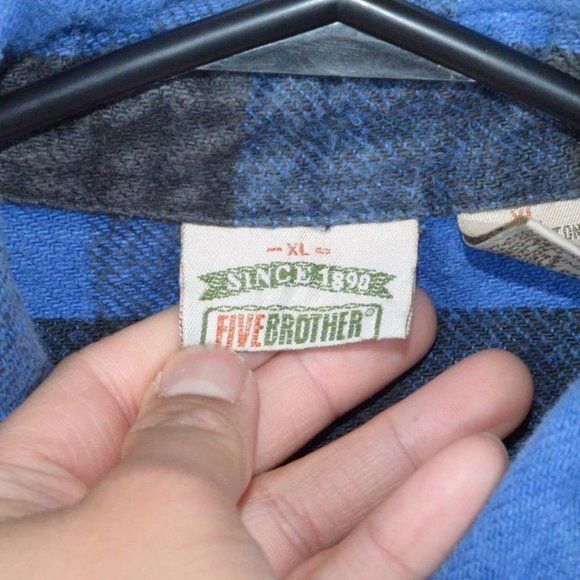 FiveBrother VTG FiveBrother Blue & Black Tartan Thick Chamois Overshirt Size US XL / EU 56 / 4 - 6 Thumbnail
