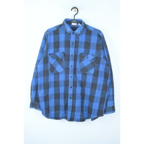 FiveBrother VTG FiveBrother Blue & Black Tartan Thick Chamois Overshirt Size US XL / EU 56 / 4 - 1 Thumbnail
