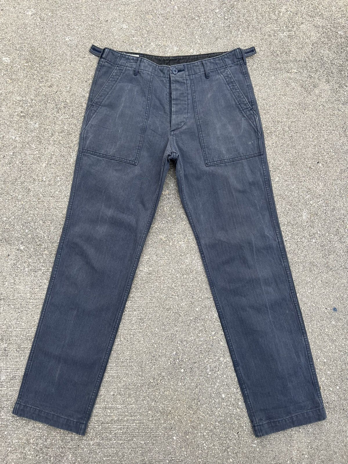 GOODENOUGH Madehectic Japan Sun Fade Navy Blue HBT Stripe Fatigue Pant Size US 32 / EU 48 - 1 Thumbnail