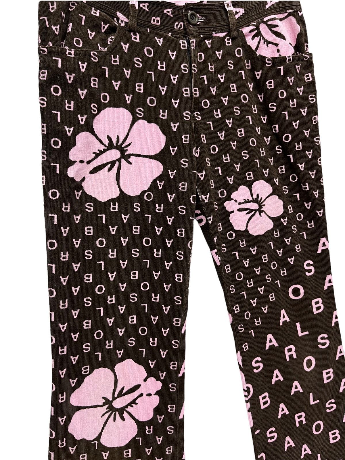 ALBA DOPE🔥ALBA ROSSA Hibiscus Monogram Corduroy Flare Pants Size US 28 / EU 44 - 3 Thumbnail