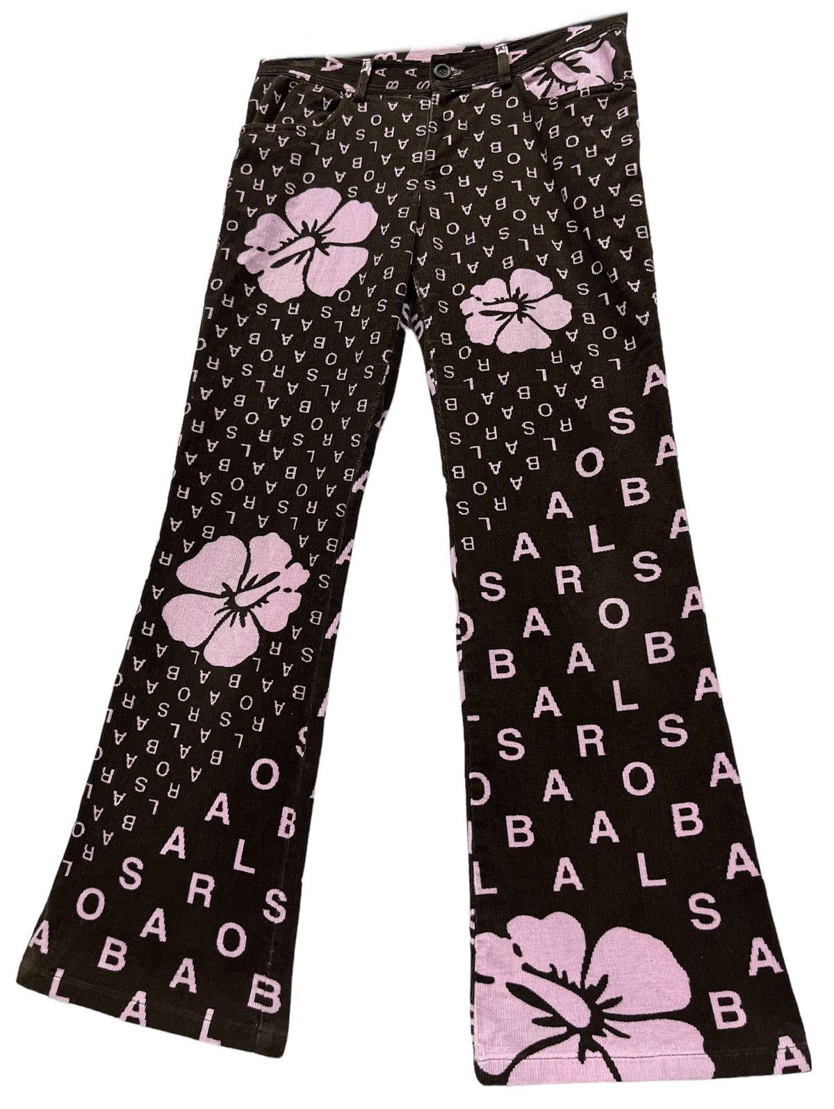 ALBA DOPE🔥ALBA ROSSA Hibiscus Monogram Corduroy Flare Pants Size 28" / US 6 / IT 42 - 1 Thumbnail