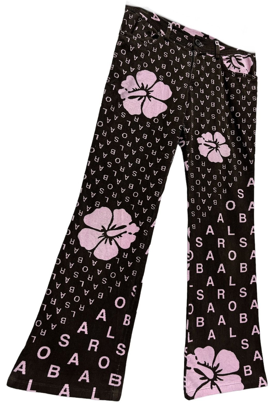 ALBA DOPE🔥ALBA ROSSA Hibiscus Monogram Corduroy Flare Pants Size 28" / US 6 / IT 42 - 6 Thumbnail