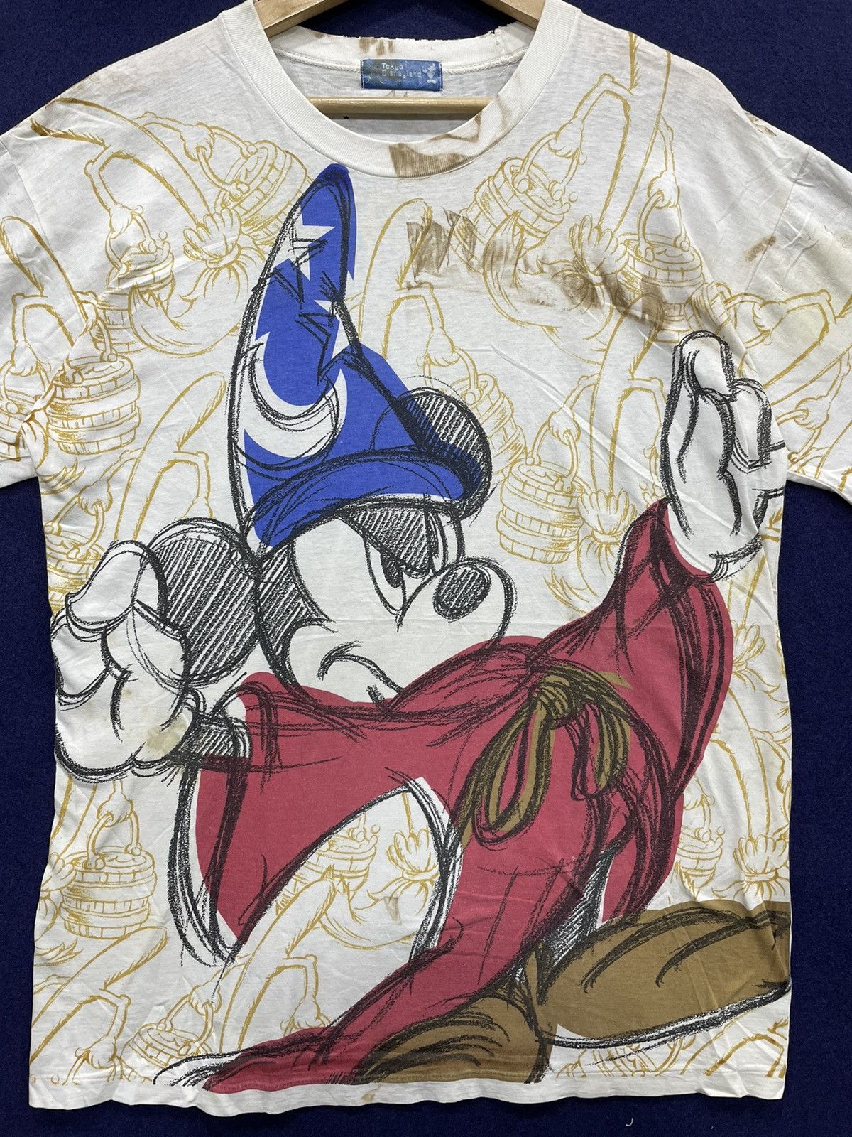 Disney × Vintage Vintage Distressed Mickey All Over Print AOP Single Stich Size US L / EU 52-54 / 3 - 2 Thumbnail